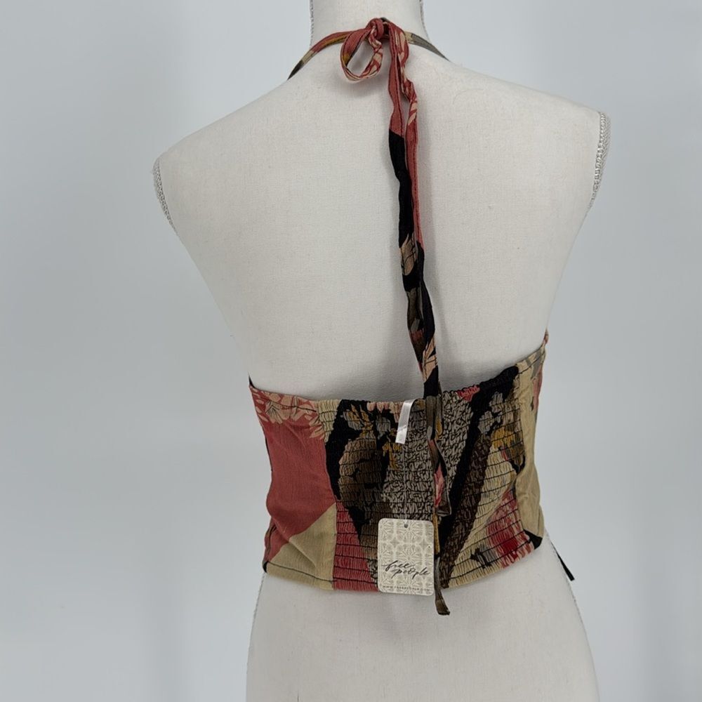 NWT Free People Rae Crop Halter Top in Black, Red, & Yellow Print XS - Picture 5 of 9